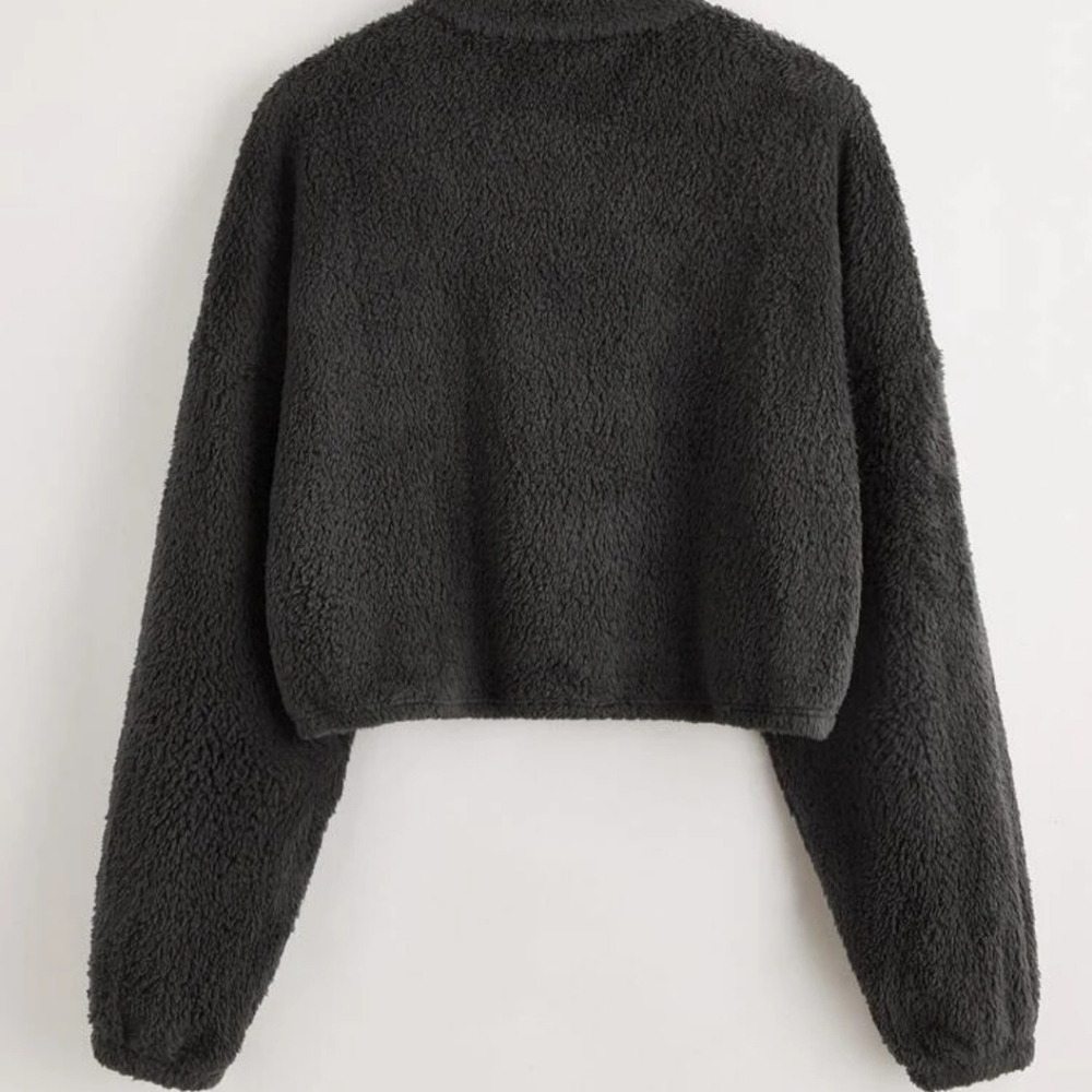 Cropped Drawstring hem fluffy jacket - Picture 2 of 5